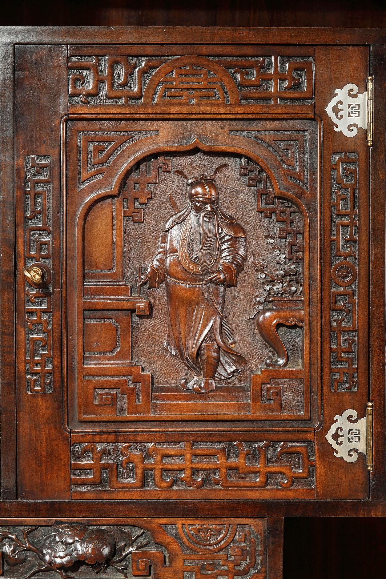 Carved Japanese Style Cabinet Attributed to G. Viardot, France, Circa 1880