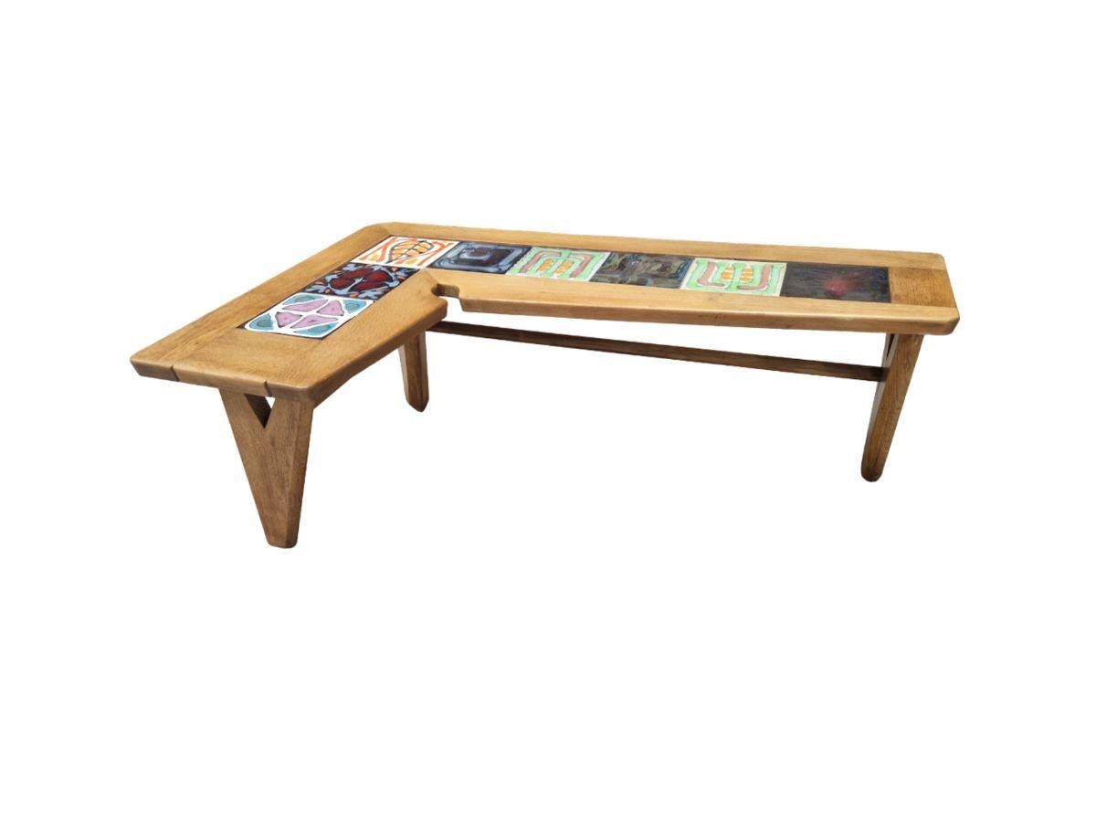Japanese style Coffee table by Guillerme&Chambron with tiles by Boleslav Danikovski. In light oak and ceramic tiles