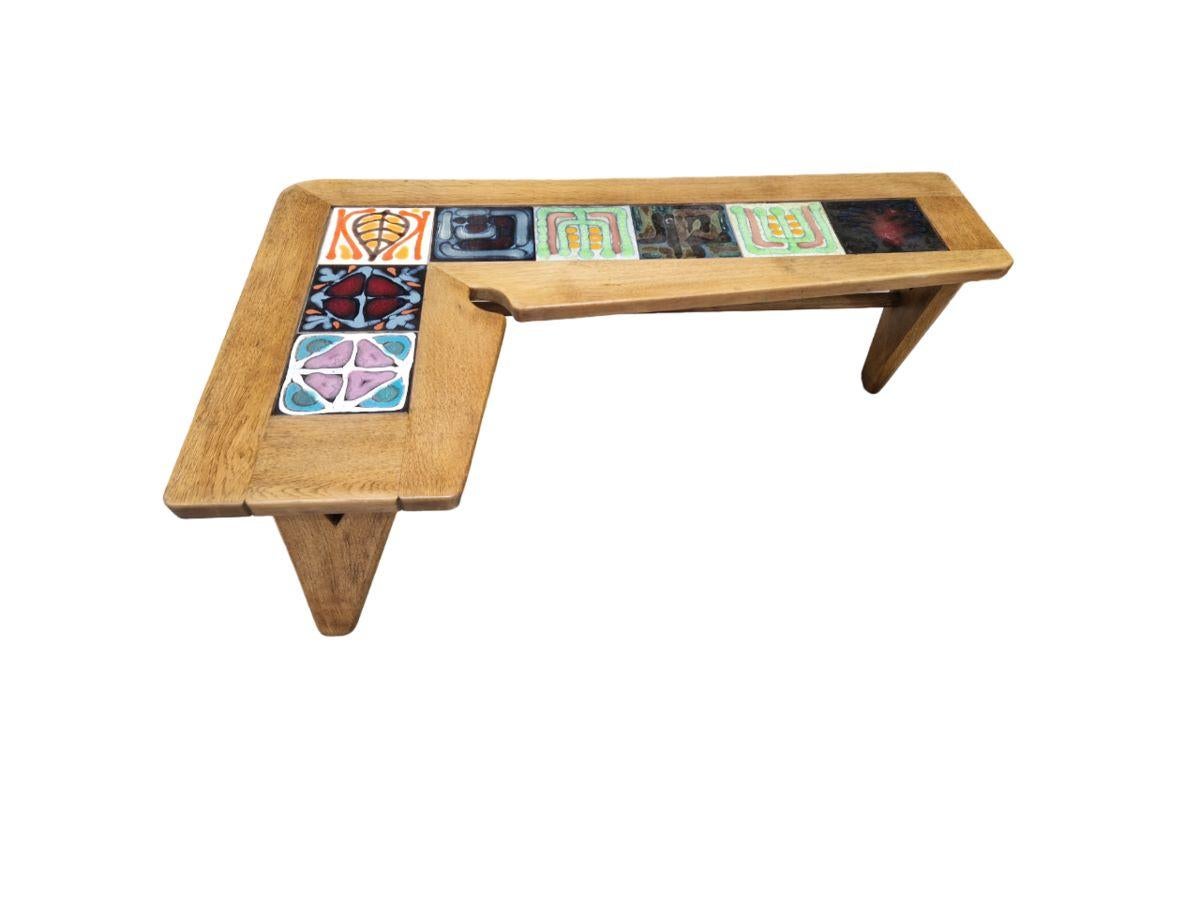 Mid-Century Modern Japanese style Coffee table by Guillerme&Chambron with tiles by Boleslav Danikov