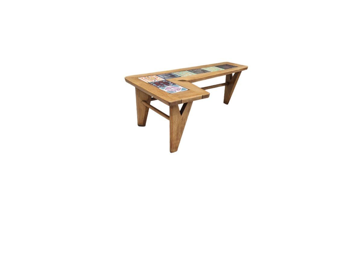 Oak Japanese style Coffee table by Guillerme&Chambron with tiles by Boleslav Danikov