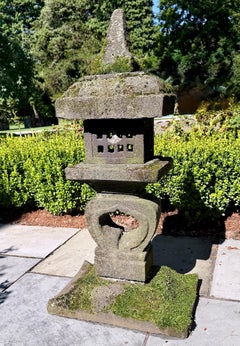 Japanese-Style Composition Stone Garden Lantern with Natural Moss Patina