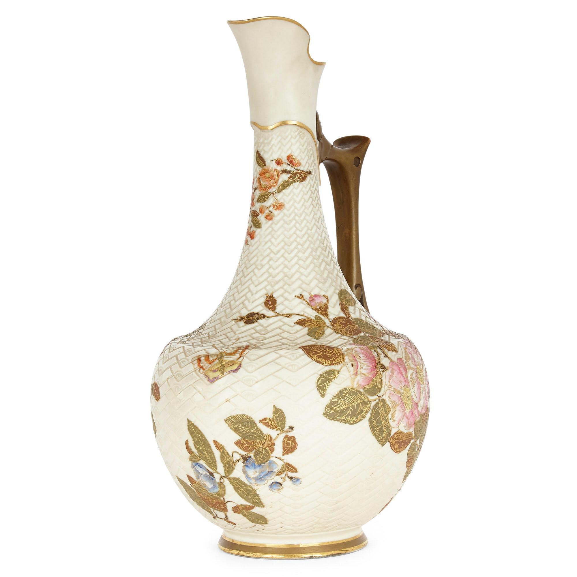 Japonisme Japanese Style English Porcelain Ewer by Royal Worcester For Sale