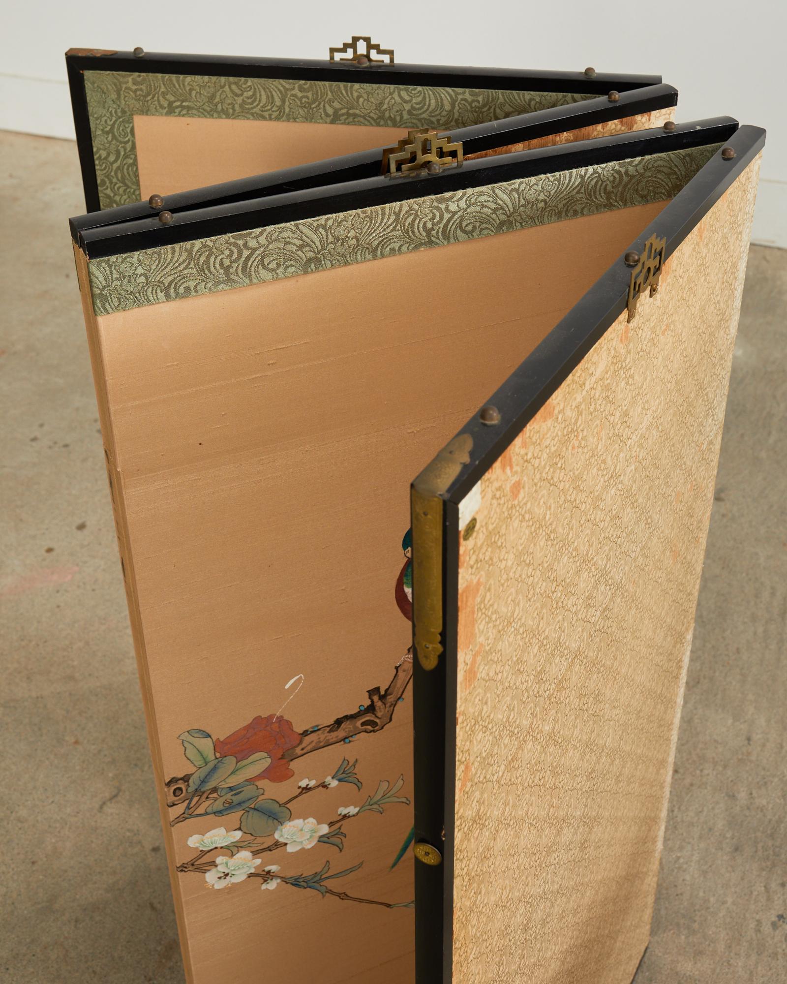 Japanese Style Four Panel Screen Birds with Flowering Prunus 9
