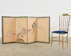 Japanese Style Four Panel Screen Birds with Flowering Prunus