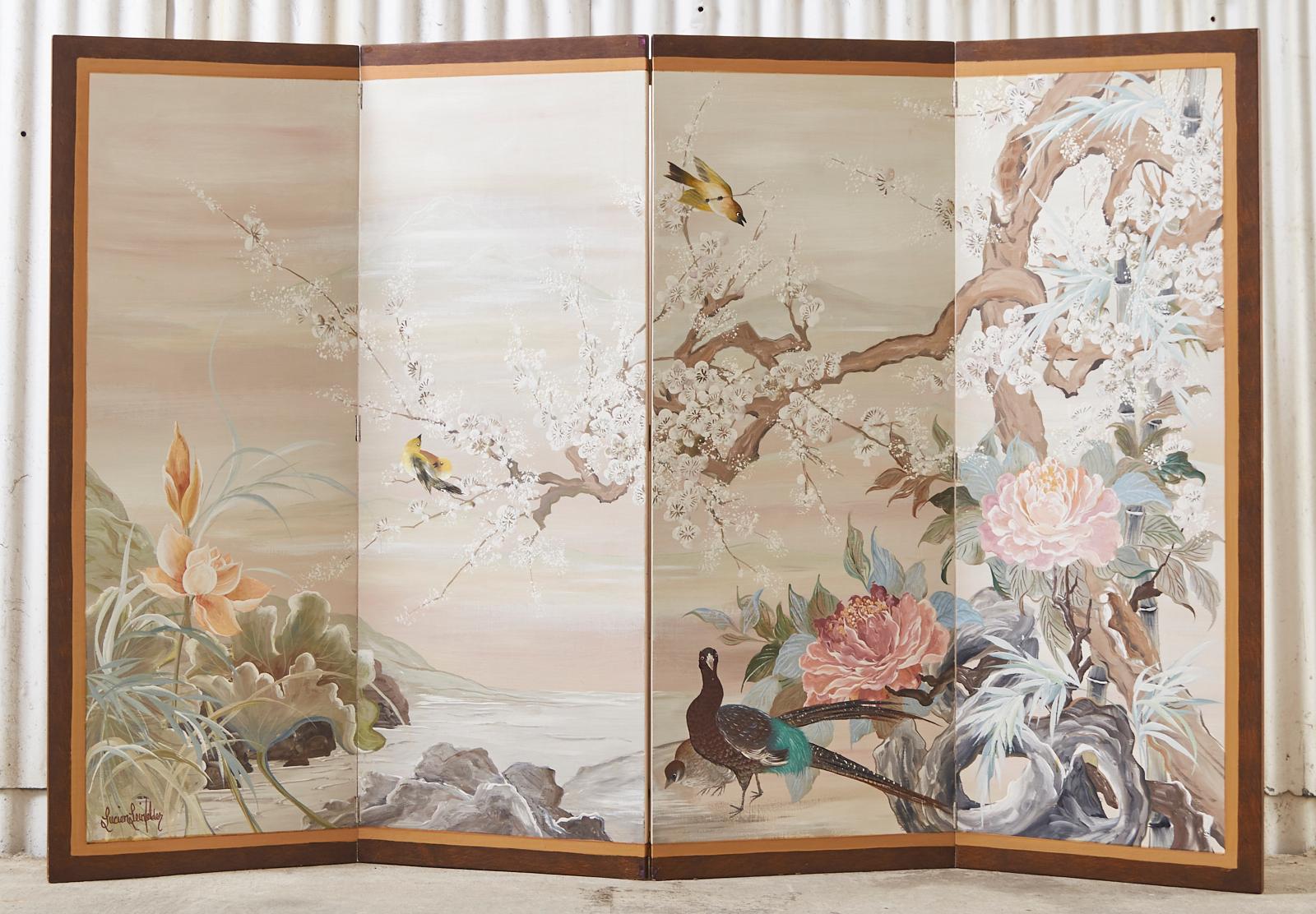 American Japanese Style Four Panel Screen by Lucien Leinfelder
