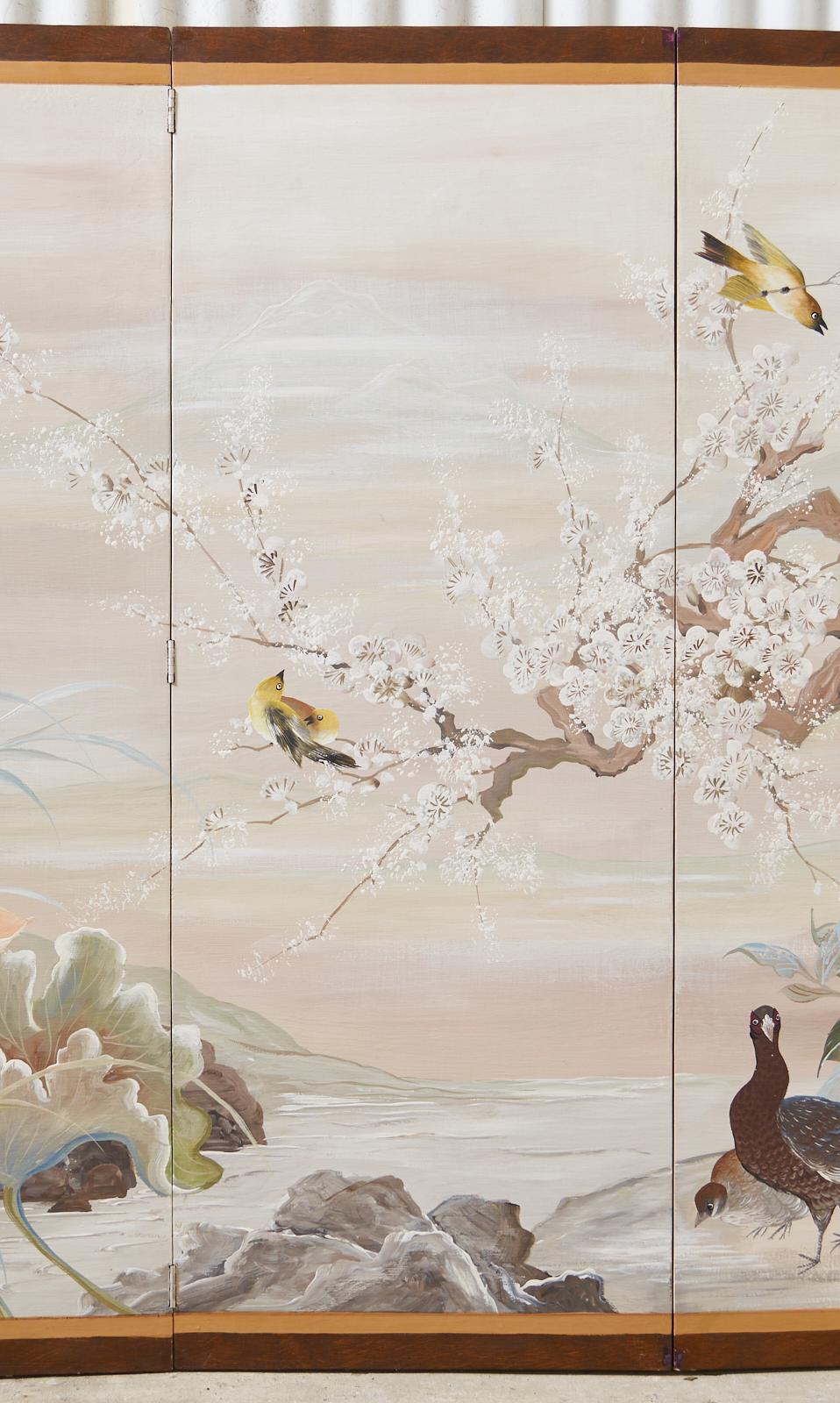 Lacquered Japanese Style Four Panel Screen by Lucien Leinfelder