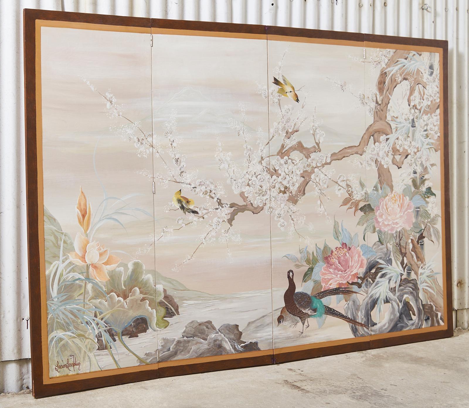 Japanese Style Four Panel Screen by Lucien Leinfelder In Good Condition In Rio Vista, CA