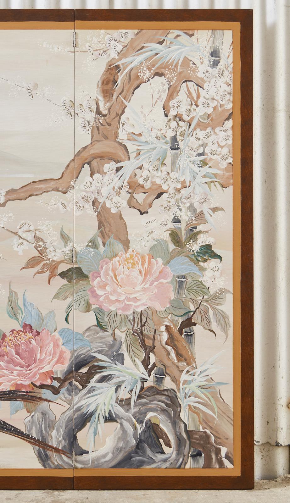 20th Century Japanese Style Four Panel Screen by Lucien Leinfelder