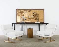 Japanese Style Four Panel Screen Flock of Cranes in Pine
