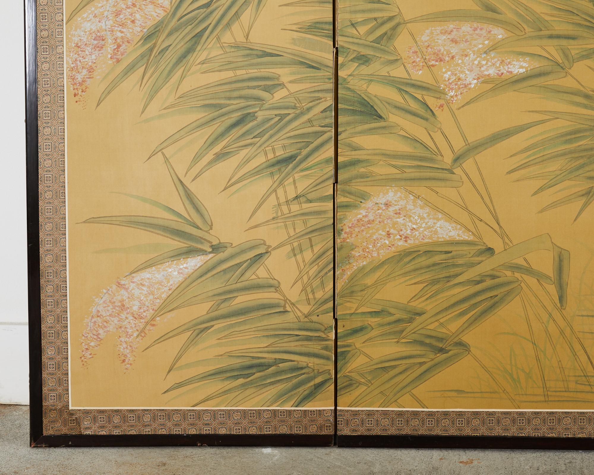 Japanese Style Four Panel Screen Geese Flight Over Reeds For Sale 2