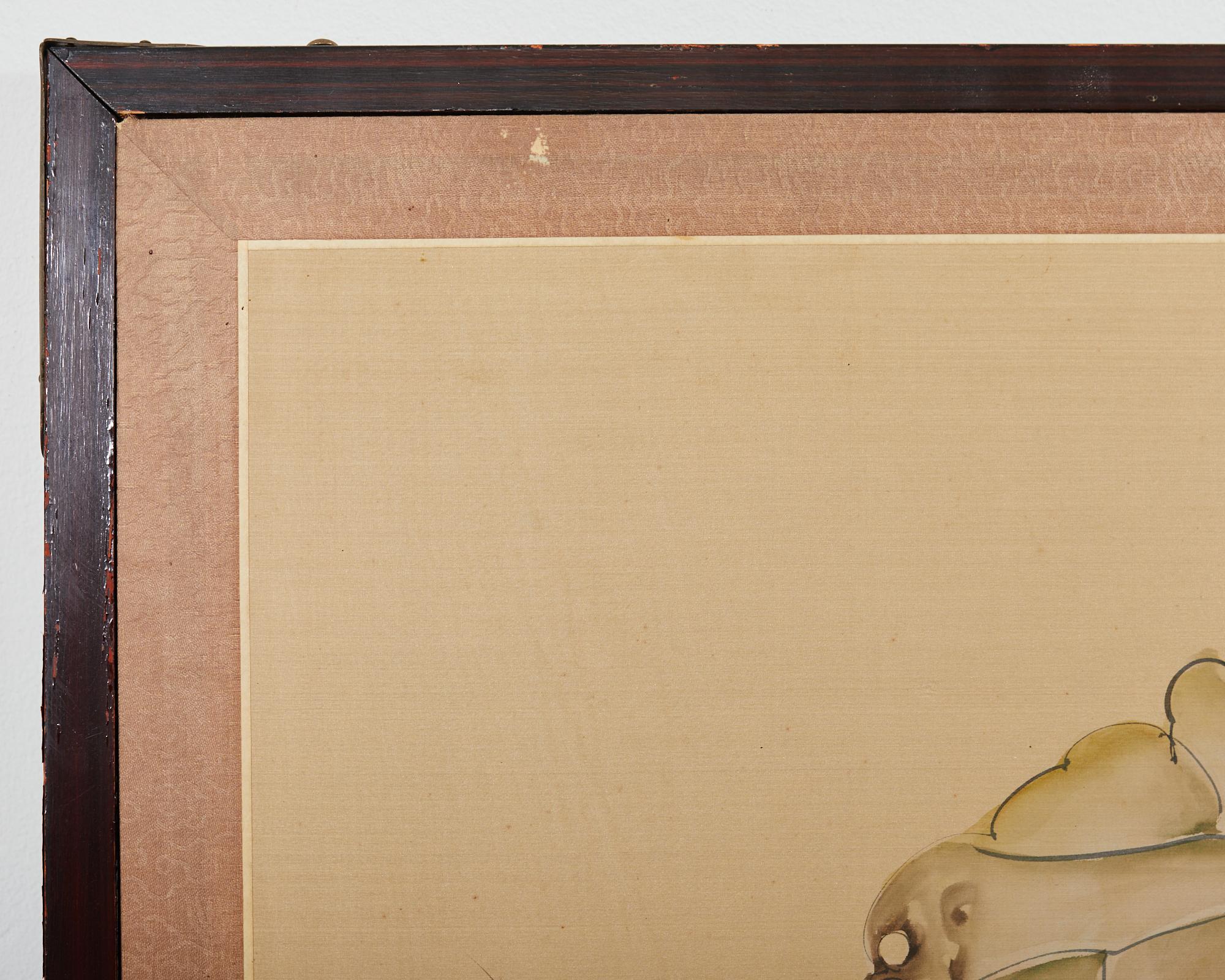 Vierteiliger Raumteiler im japanischen Stil mit Lotusmuster und schneeisernen Egrets im Angebot 4