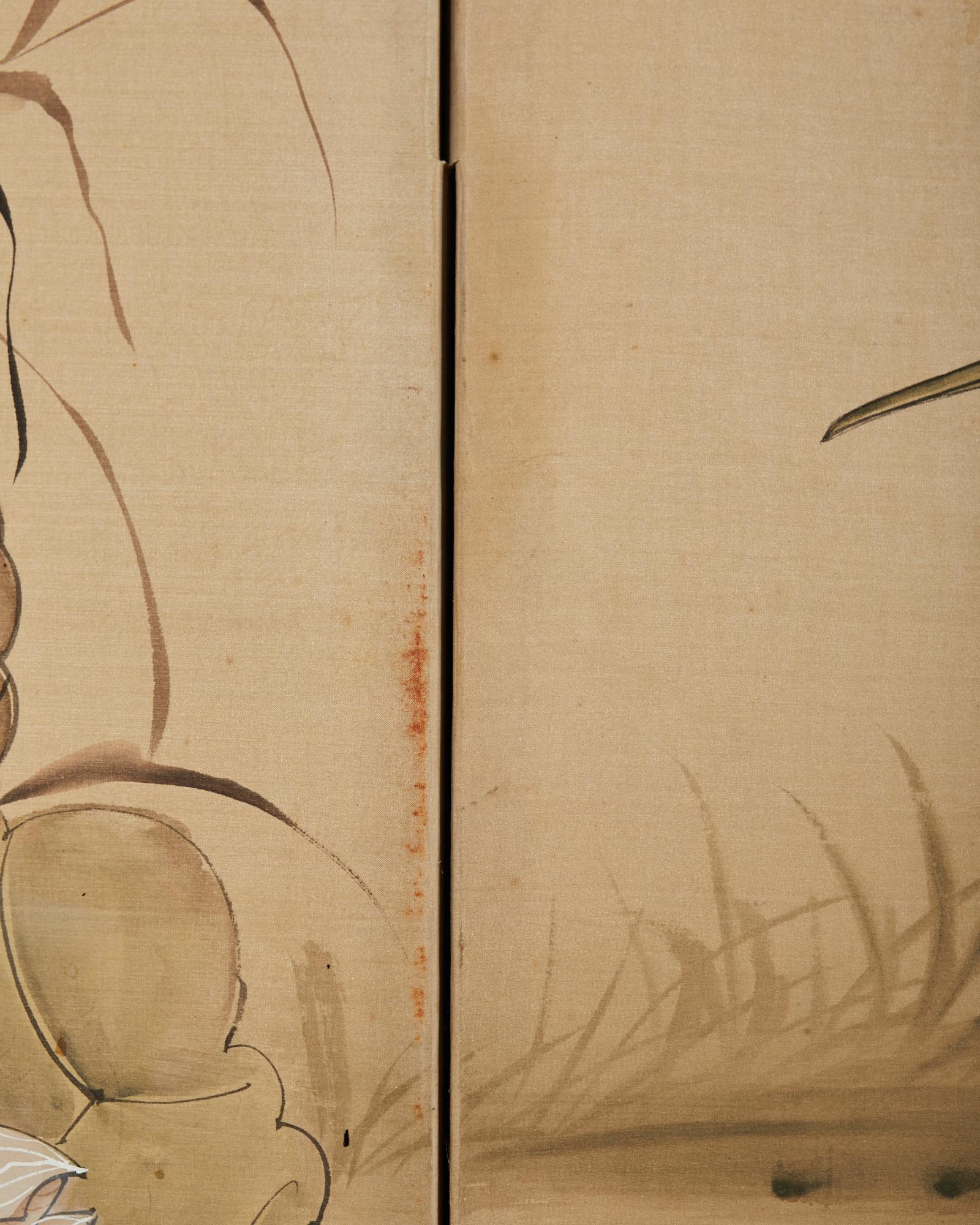 Japanese Style Four Panel Screen Lotus with Snowy Egrets 8