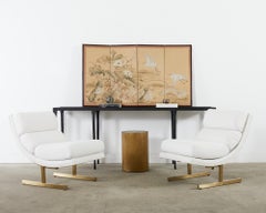 Japanese Style Four Panel Screen Lotus with Snowy Egrets