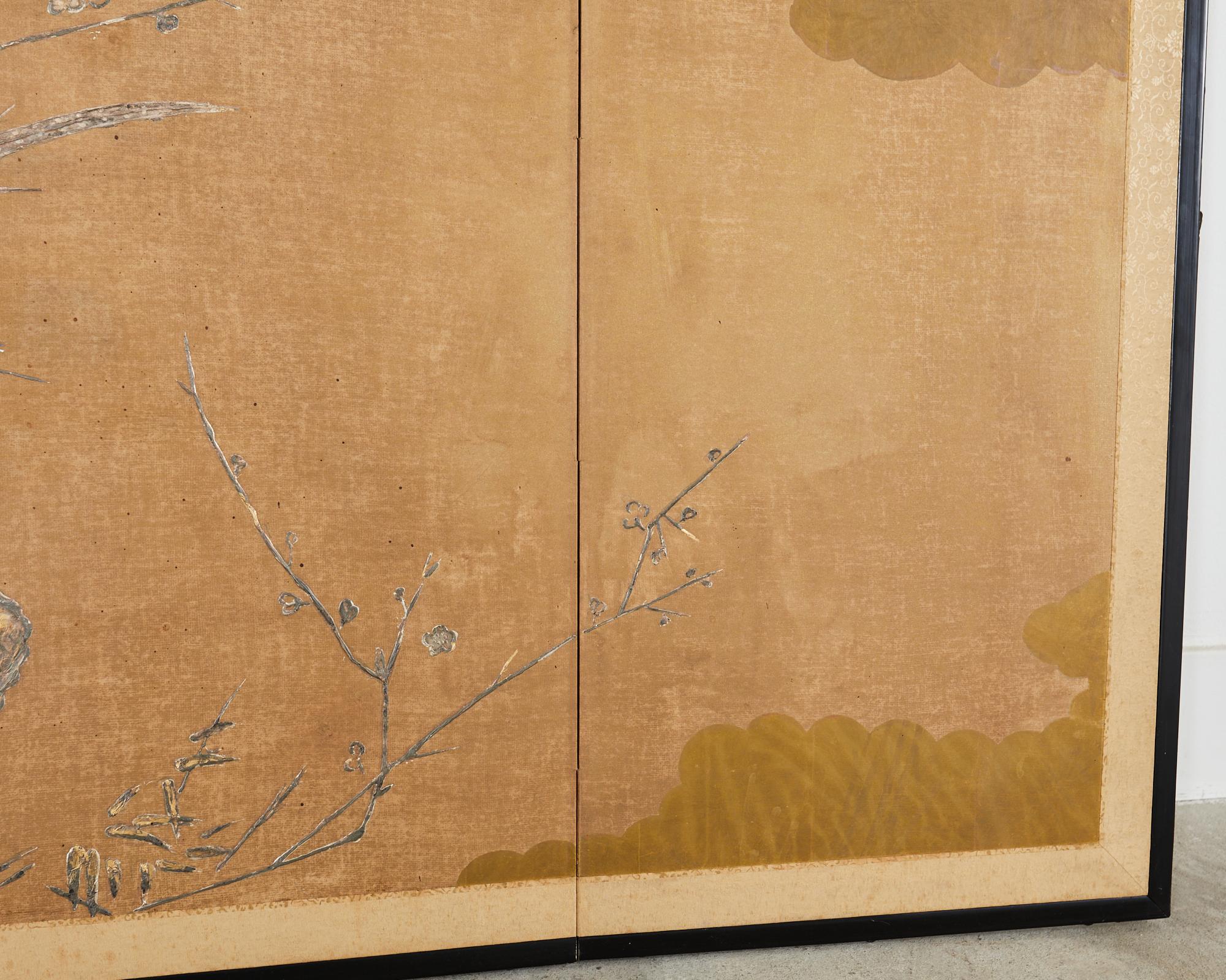 Vier Paravent-Raumteiler im japanischen Stil auf Prunusbaumholz im Angebot 5