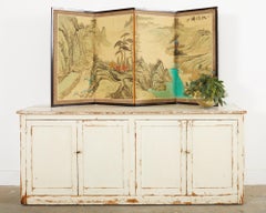 Japanese Style Four Panel Screen Turquoise River Landscape