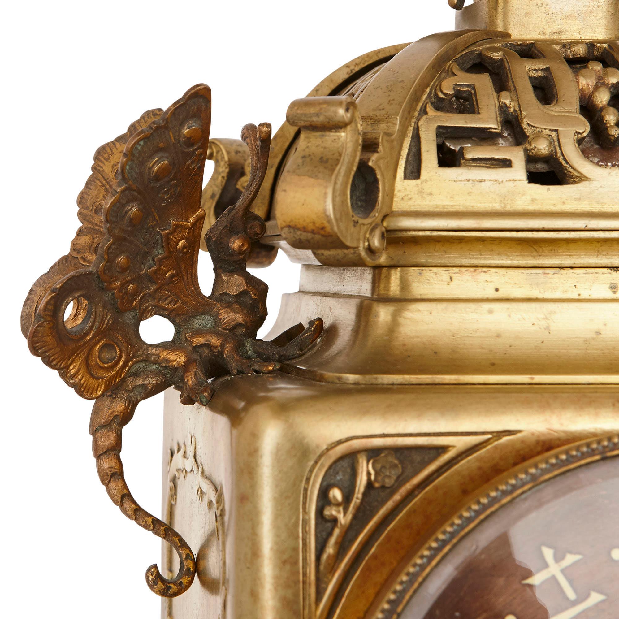 Français Ensemble d'horloges de style japonais en bronze dor et mail  en vente