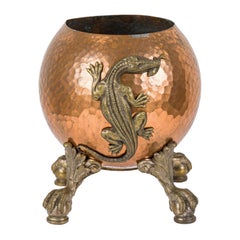 Japanese Style Hammered Alligator Motif Claw Ball Footed Cachepot / Planter
