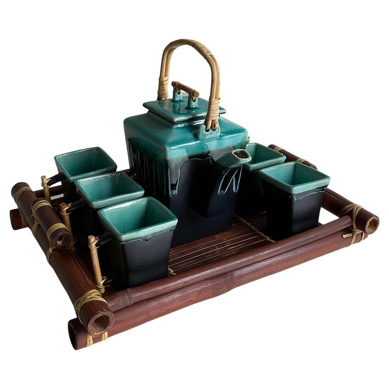 Japanese Style MidCentury Ceramic Tea Serving Set, Vallauris For Sale