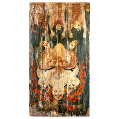 Japanese Style Painting on Tapestry and Wood