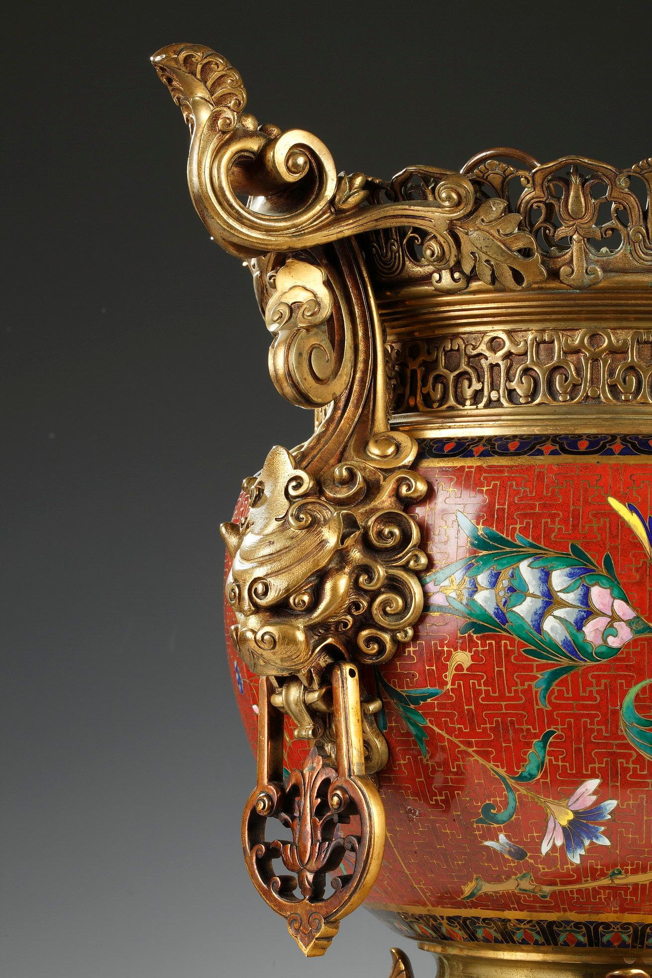 Enamel Japanese Style Planter Attributed to l'Escalier de Cristal, France, circa 1880 For Sale