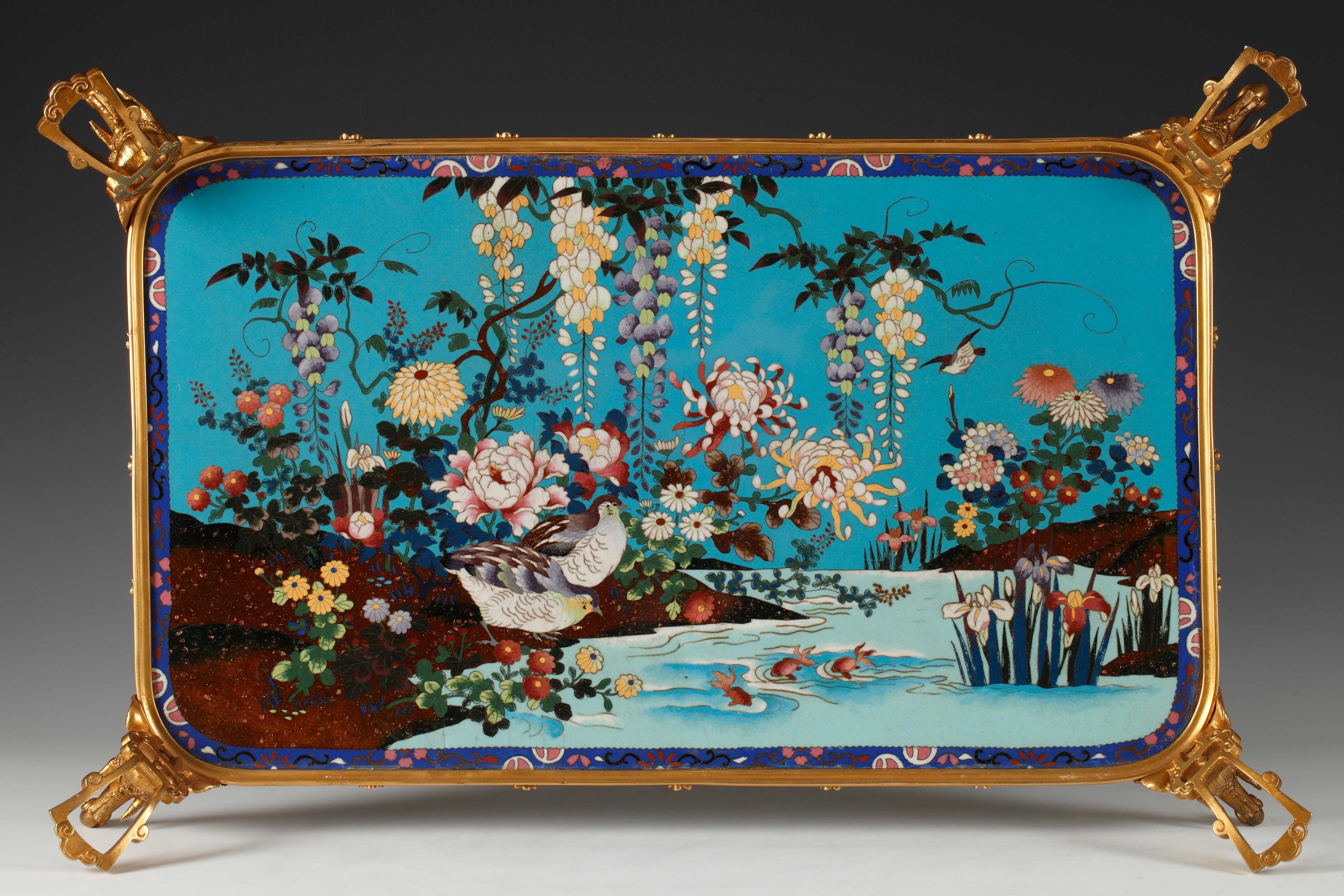 Japonisme Japanese Style Tray Attributed to L.-C. Sevin & F. Barbedienne, France, c. 1860 For Sale
