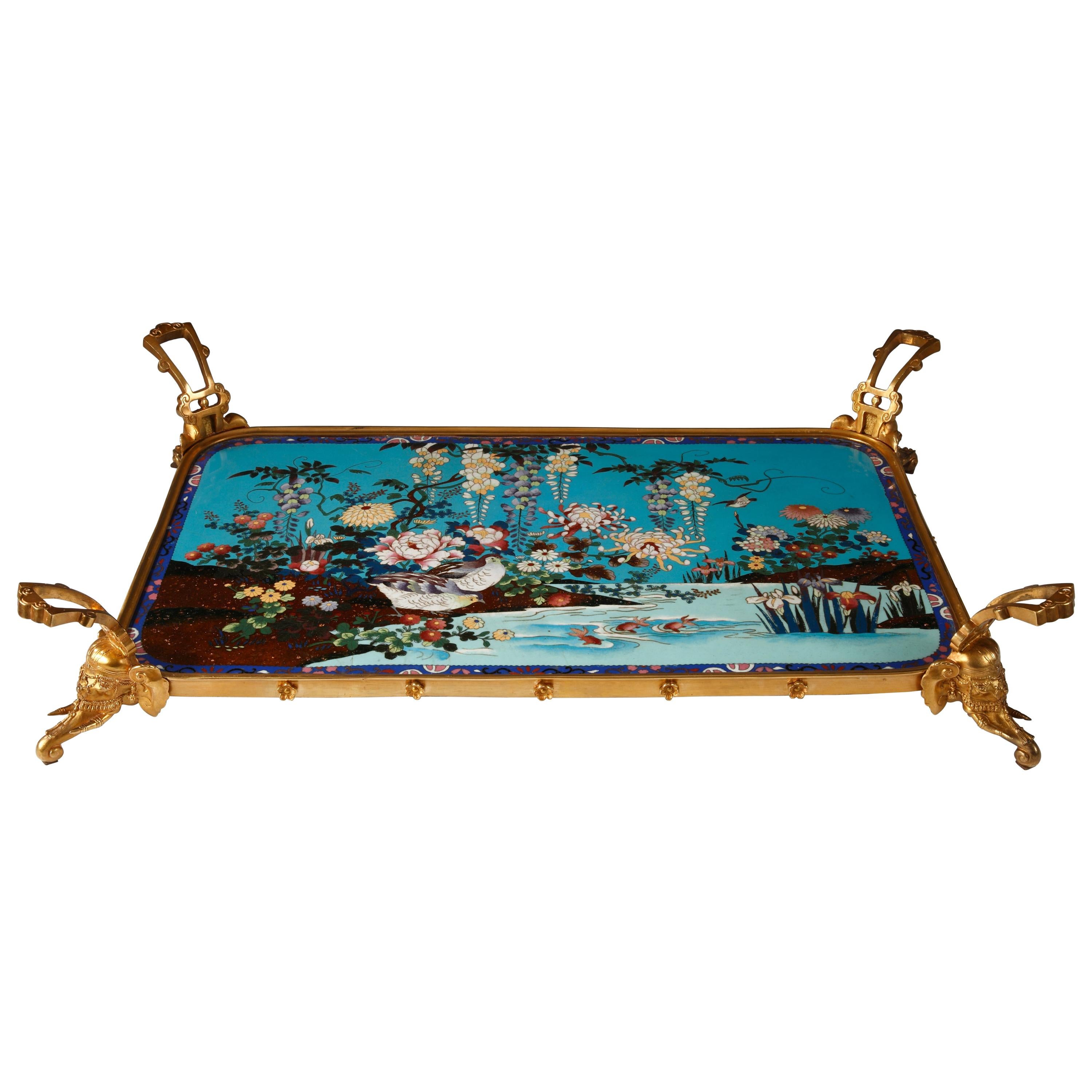 Japanese Style Tray Attributed to L.-C. Sevin & F. Barbedienne, France, c. 1860 For Sale