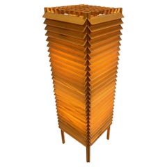 Lampada da terra vintage in stile giapponese con lamelle di legno, Finlandia, metà del XX secolo