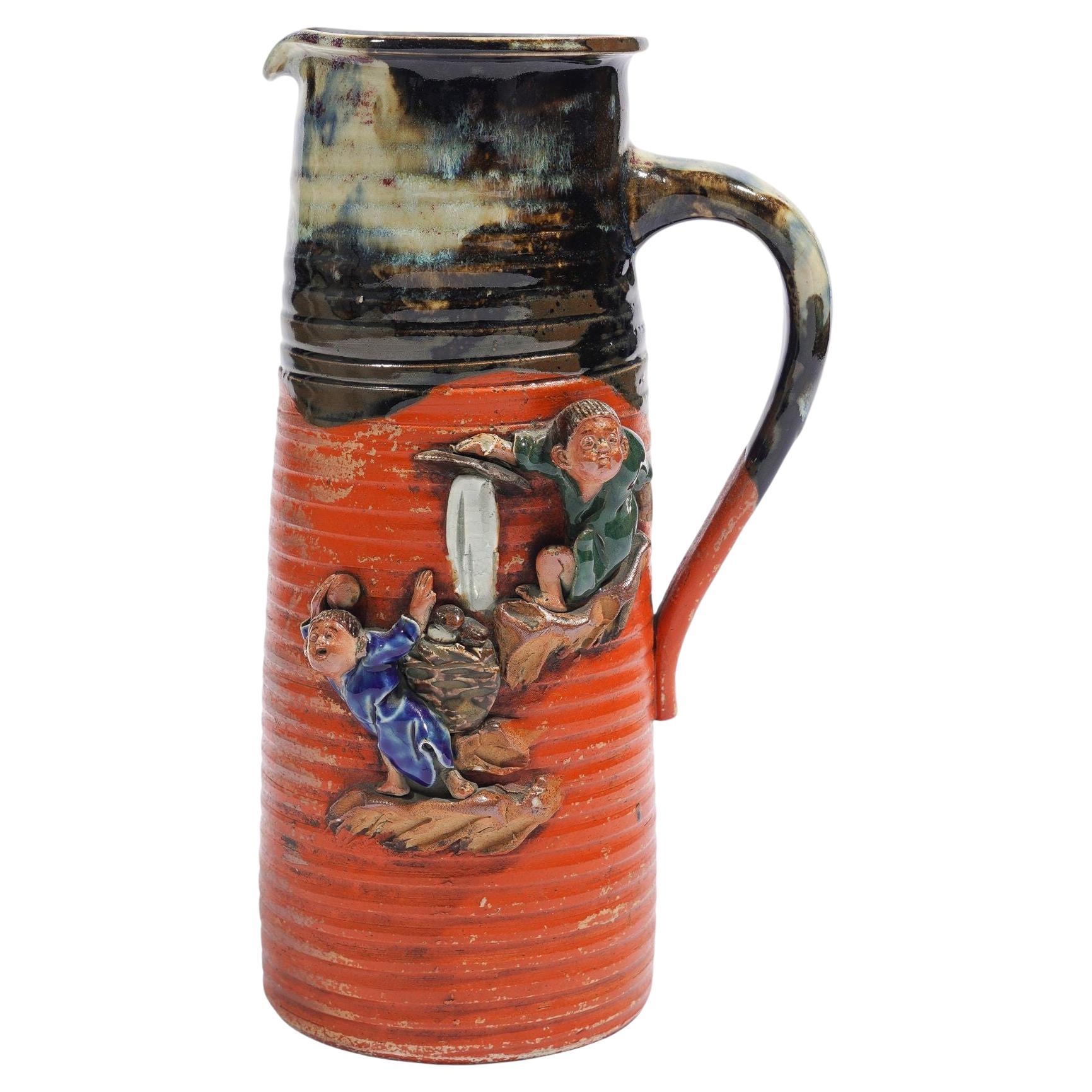 Jarra de cerámica japonesa Sumida Gawa, c. 1890-1910