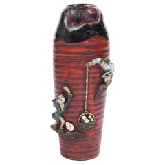 Japanische Sumida Gawa-Keramikvase aus Keramik, um 1900