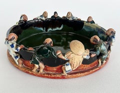Japanese Sumida Gawa Pottery Glazed Bowl "Ten Men Looking into a Pond"