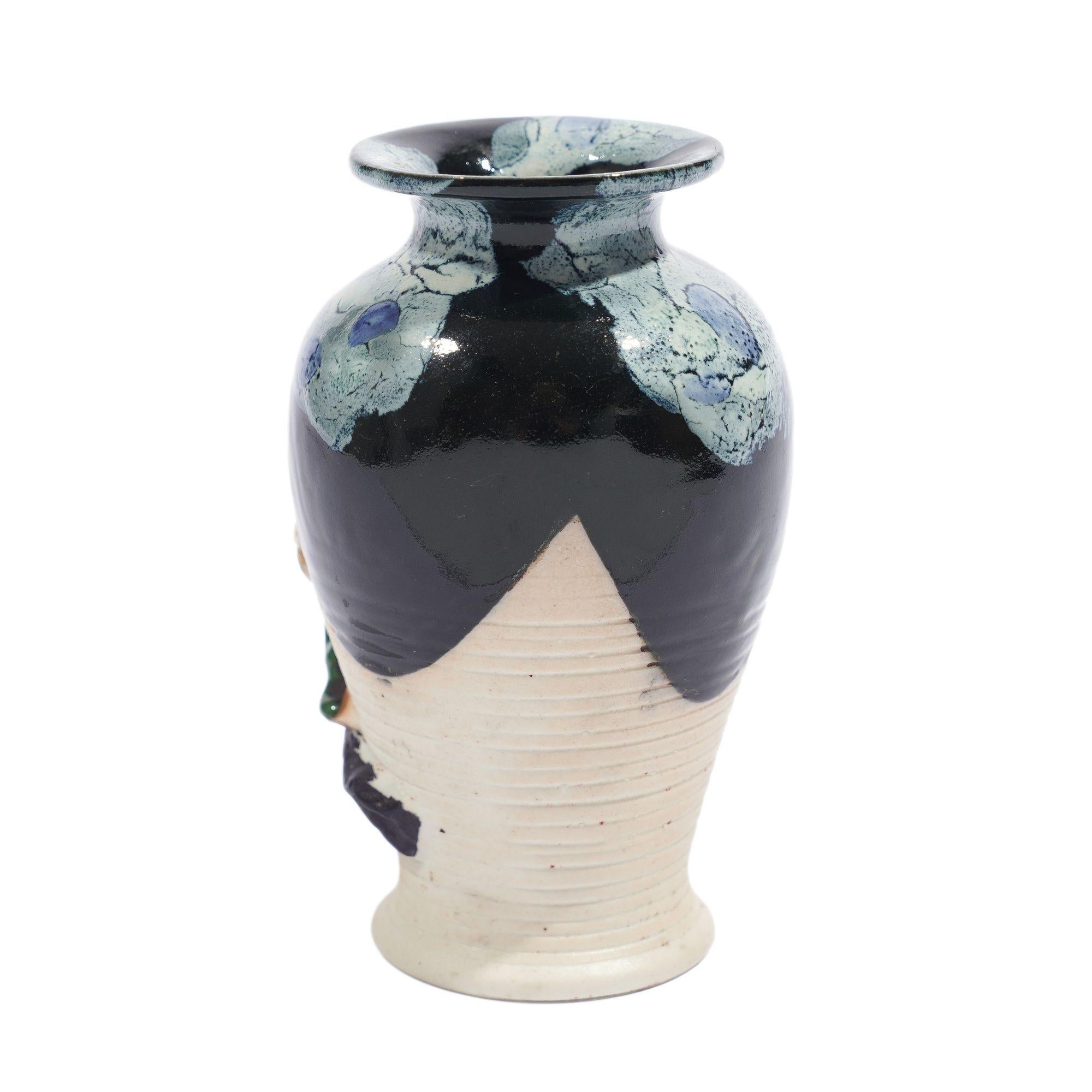 Japanese Sumida Gawa vase with a climbing figure, c. 1890 In Good Condition For Sale In Kenilworth, IL