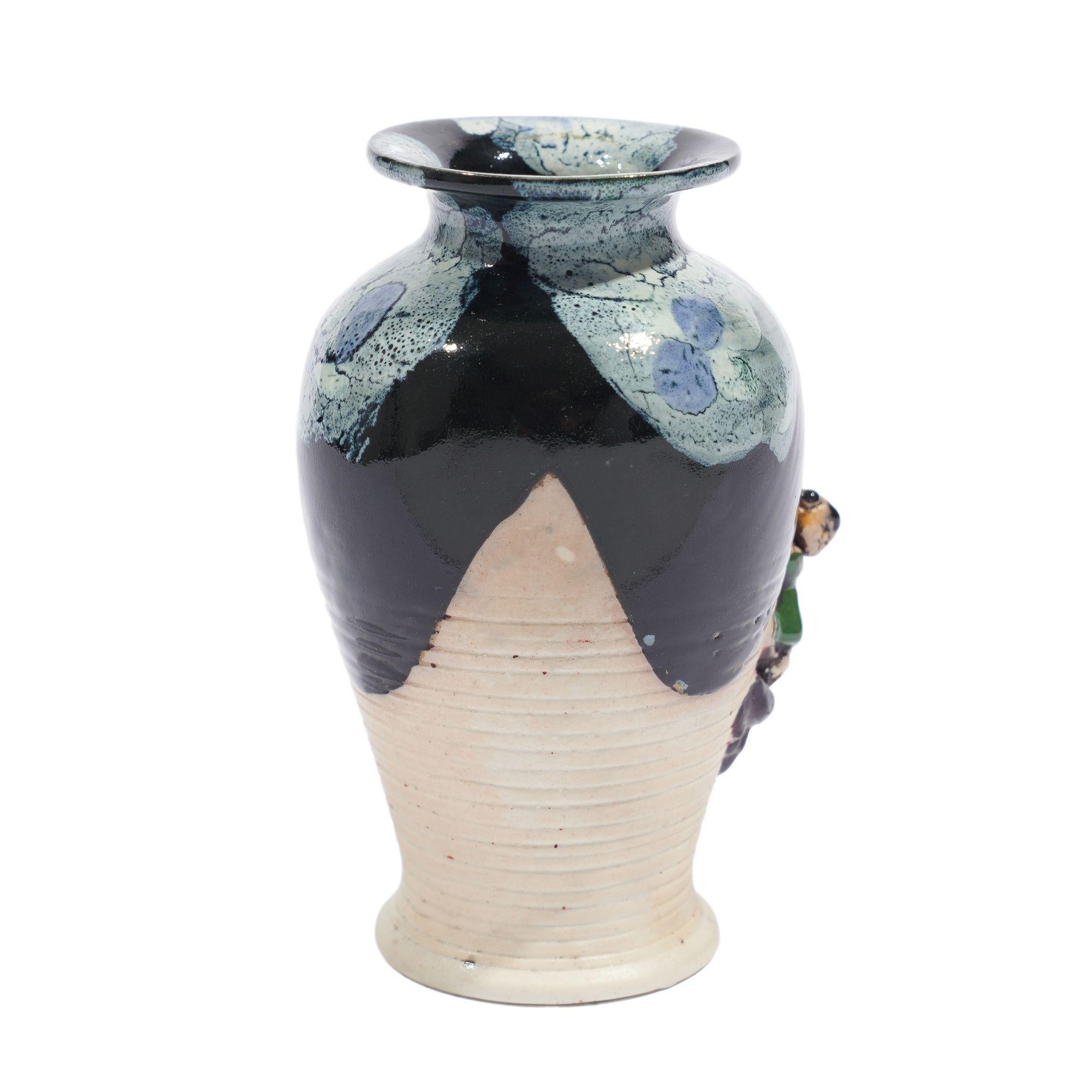 Ceramic Japanese Sumida Gawa vase with a climbing figure, c. 1890 For Sale