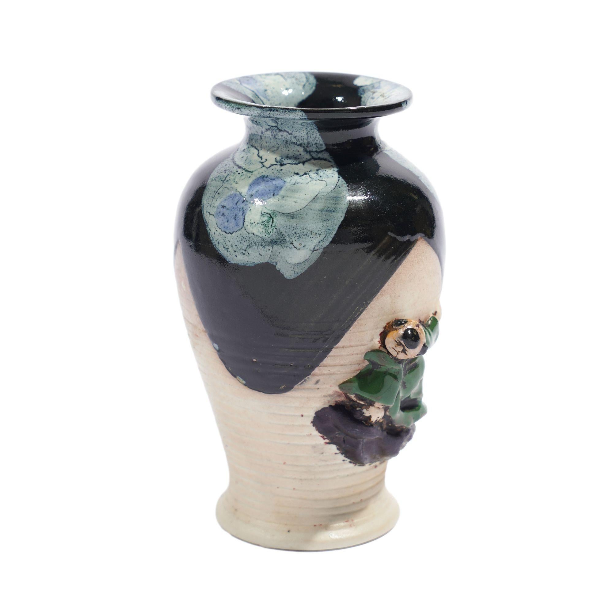 Japanese Sumida Gawa vase with a climbing figure, c. 1890 For Sale 1