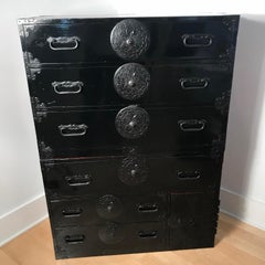 Japanese Superb Antique Tansu Clothing Chest Richly Lacquered, 100% Original