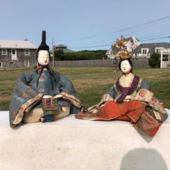 Japanese Signed Pair Tall  Imperial Princess & Prince Dolls, Edo Period 1840