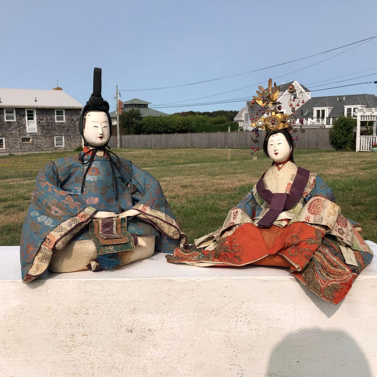 Japanese Signed Pair Tall Imperial Princess and Prince Dolls, Edo ...