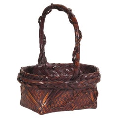Japanese Susutake Bamboo Ikebana Basket with Textured Handle