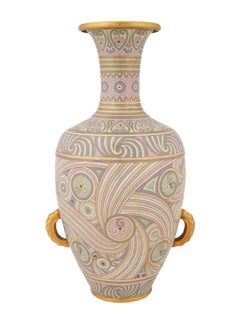 Japanese Swirl Design Cloisonné Enamel Vase with Handles