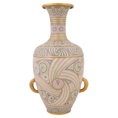 Japanese Swirl Design Cloisonné Enamel Vase with Handles