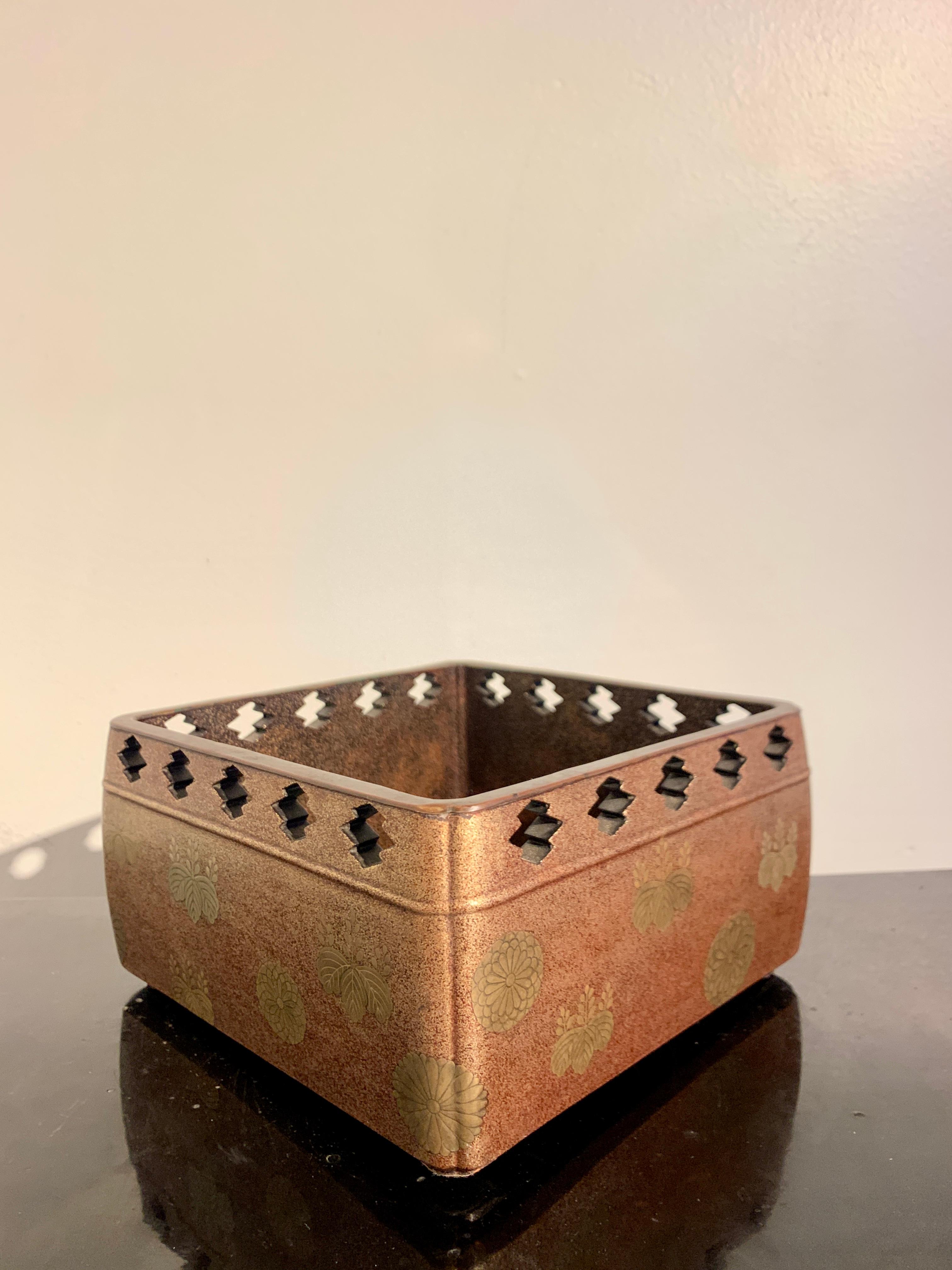 Hand-Crafted Japanese Tabako-Bon High Sided Tray with Imperial Mon, Meiji Period, Japan