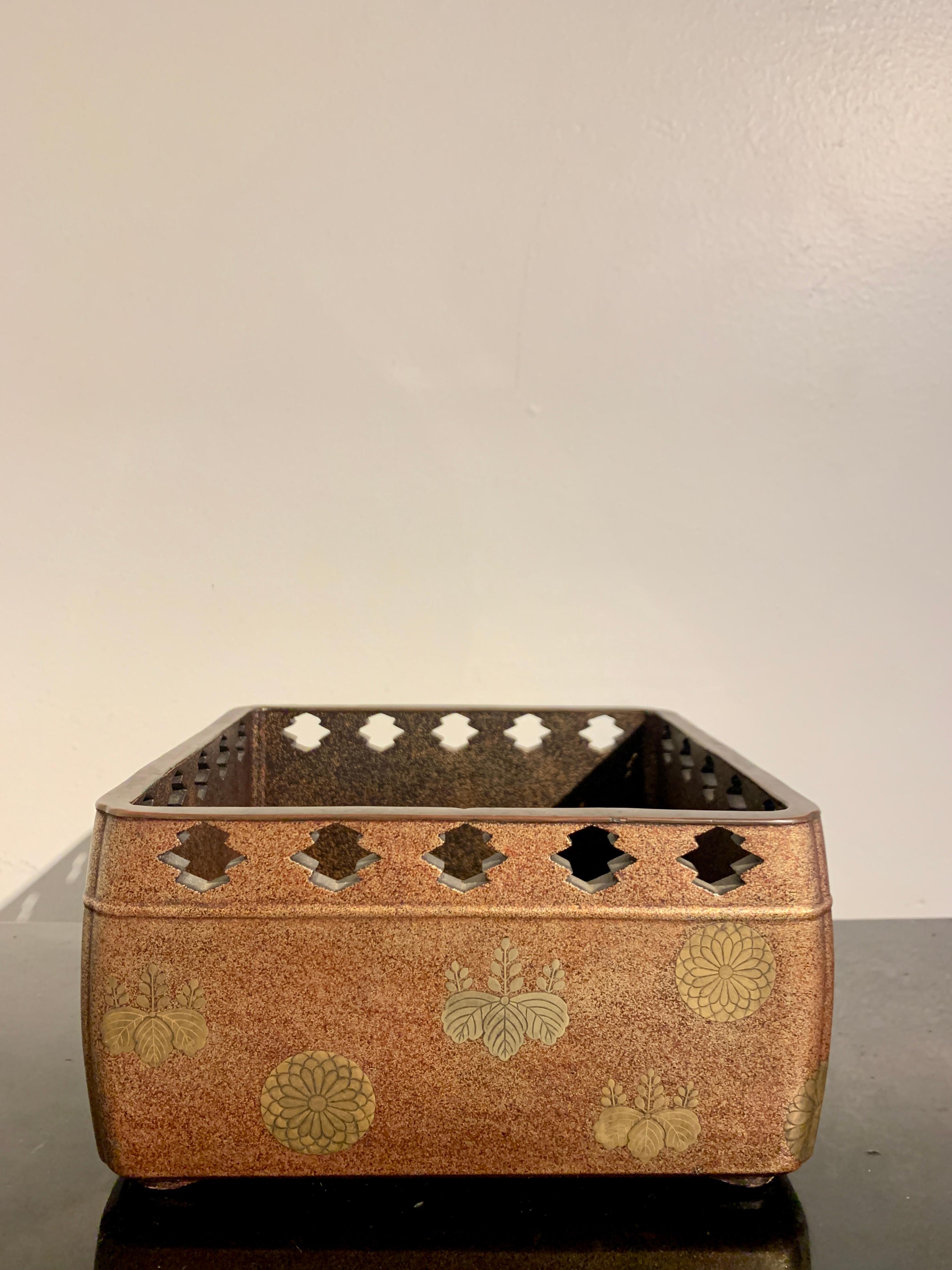 Copper Japanese Tabako-Bon High Sided Tray with Imperial Mon, Meiji Period, Japan