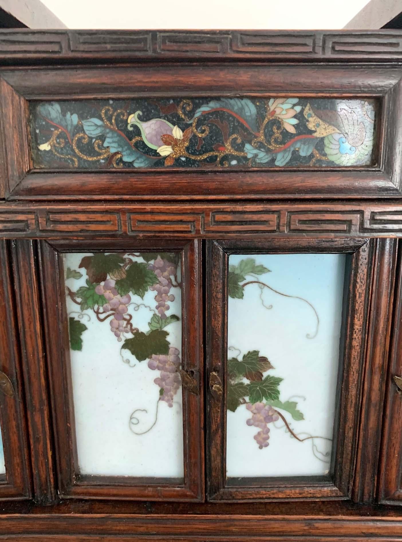 Japanese Table Cabinet with Cloisonne Panels in the style of Namikawa Sosuke For Sale 2