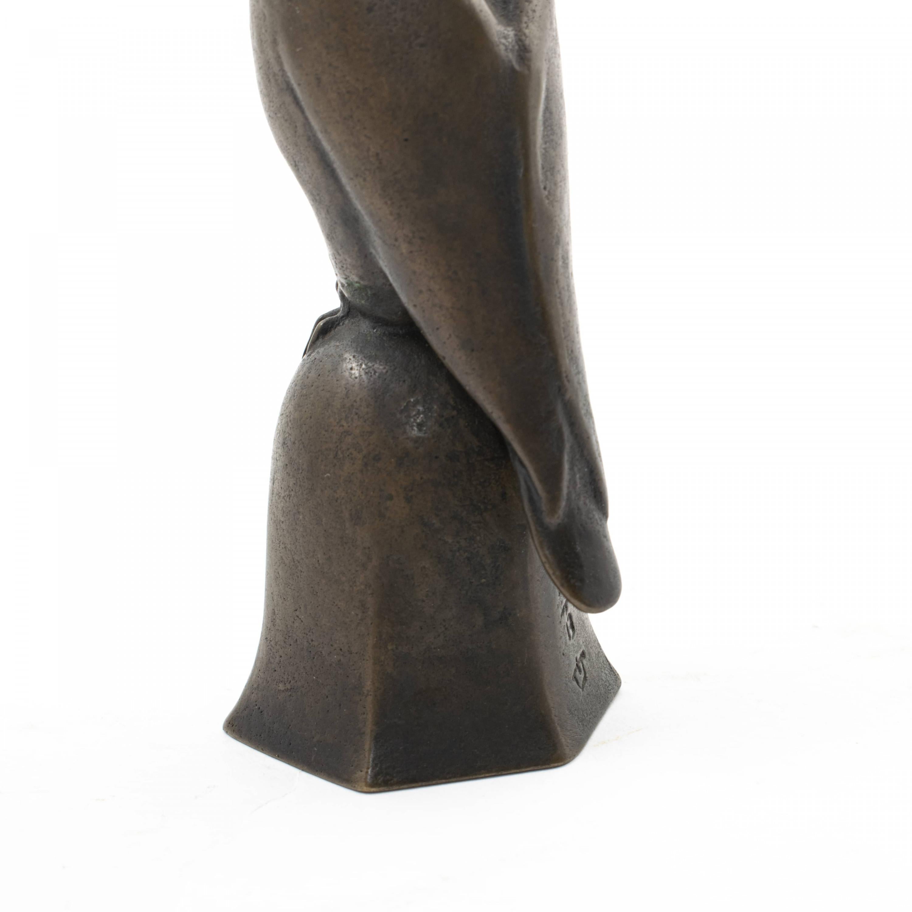Japanese Table Bell, Sitting Falcon in Patinated Bronze 5