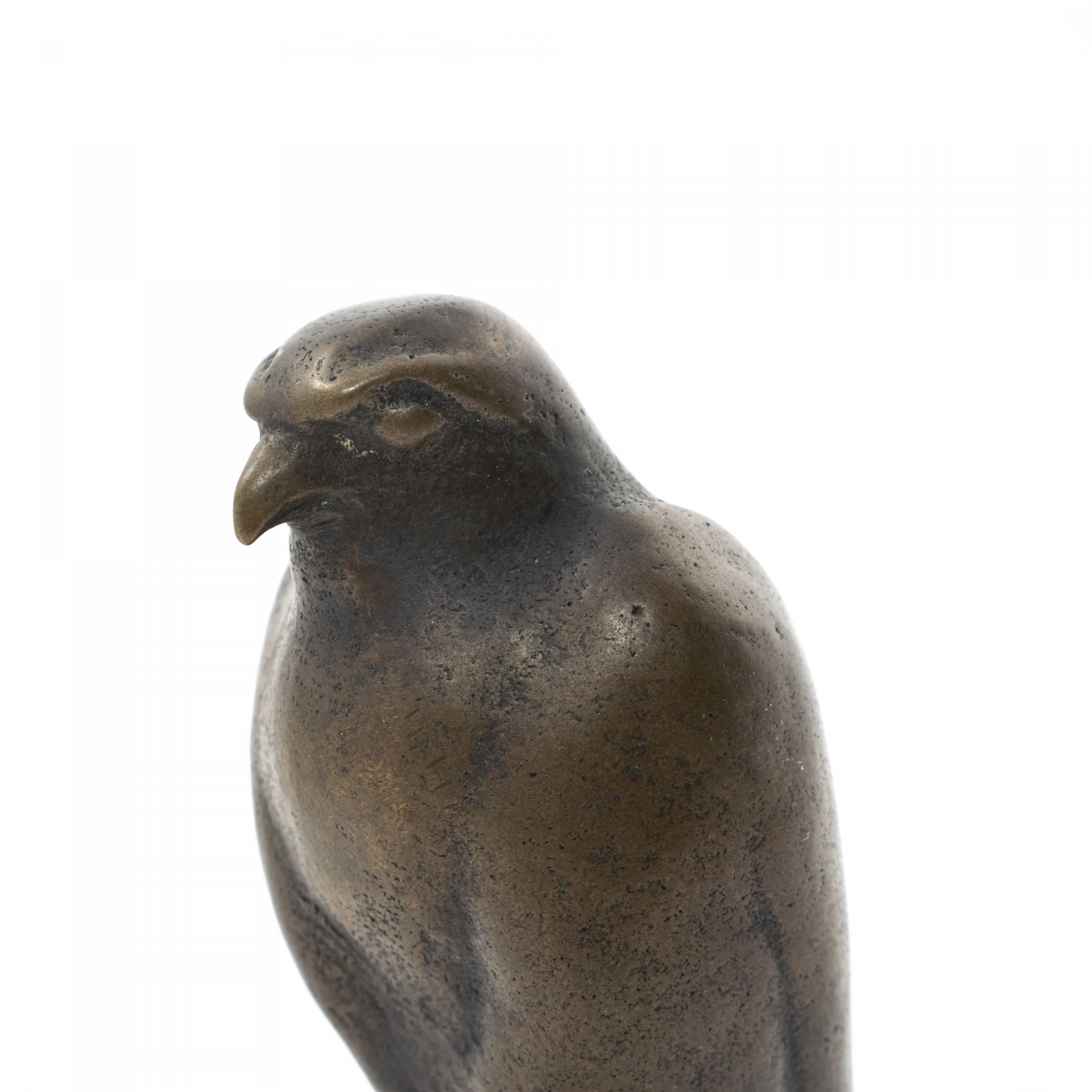 Japanese Table Bell, Sitting Falcon in Patinated Bronze 3
