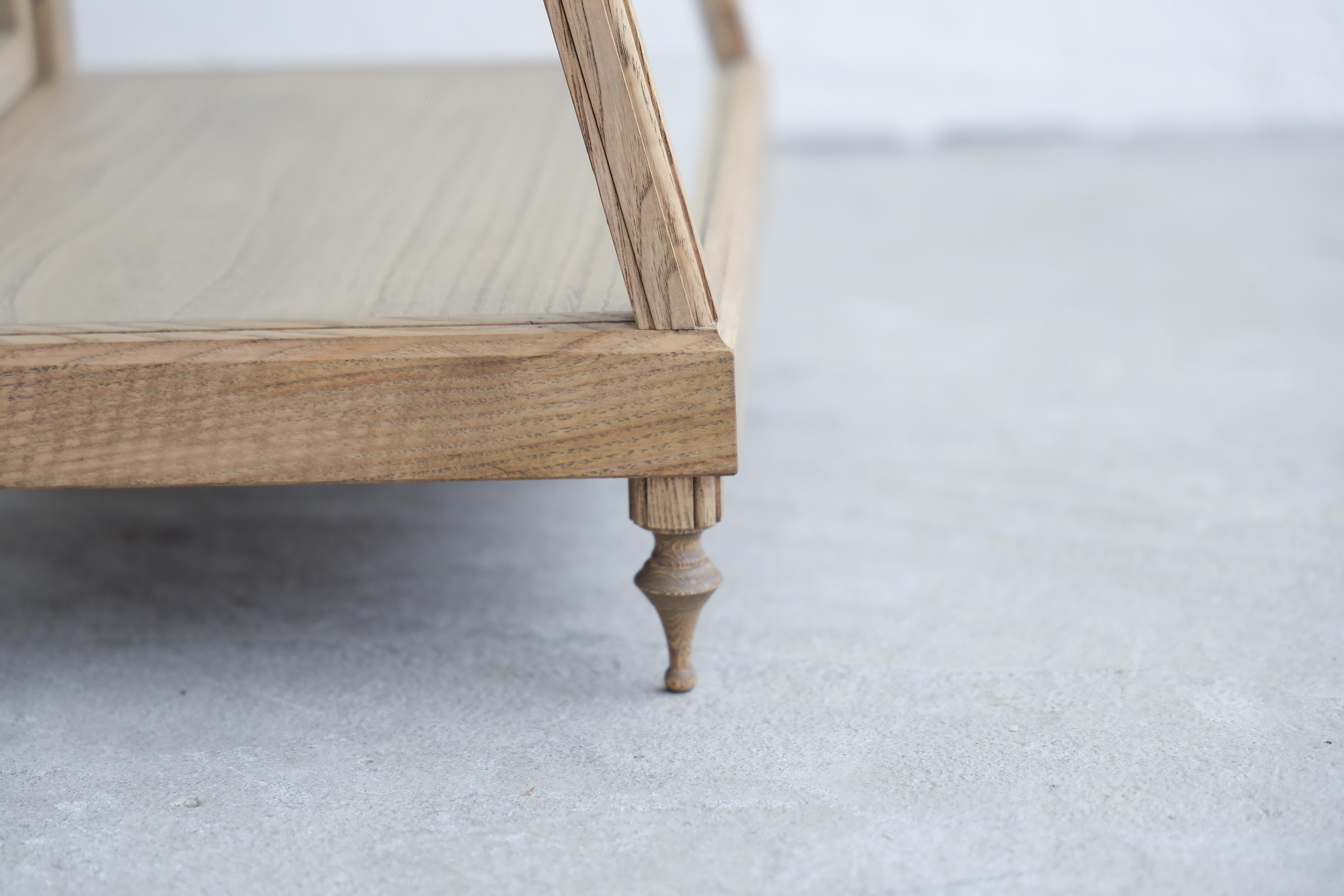Contemporary Japanese Tabletop showcase with lathe legs , Japandi For Sale