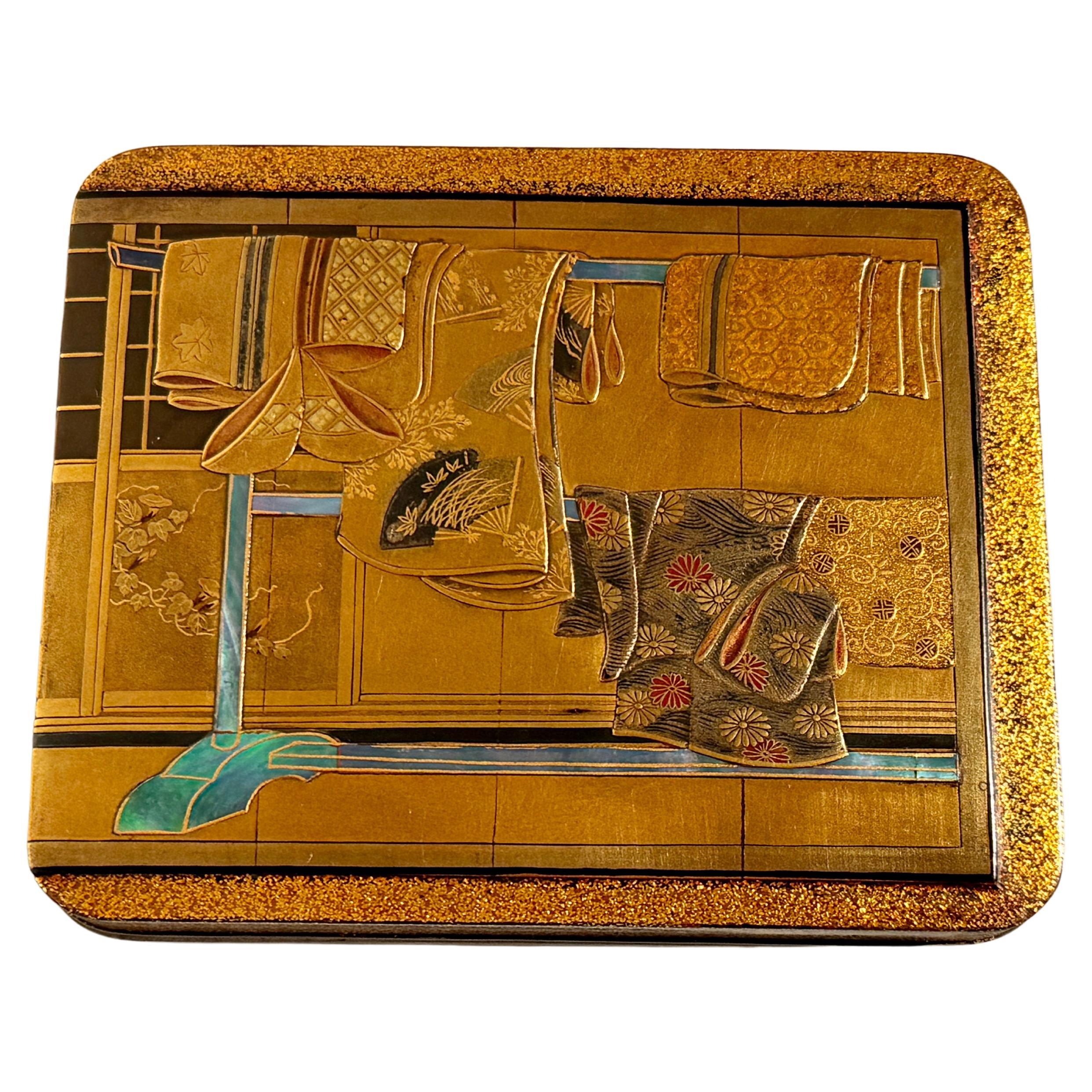 Japanese Tagasode (Whose Sleeves?) Lacquer Incense Box, Kobako, Meiji Period