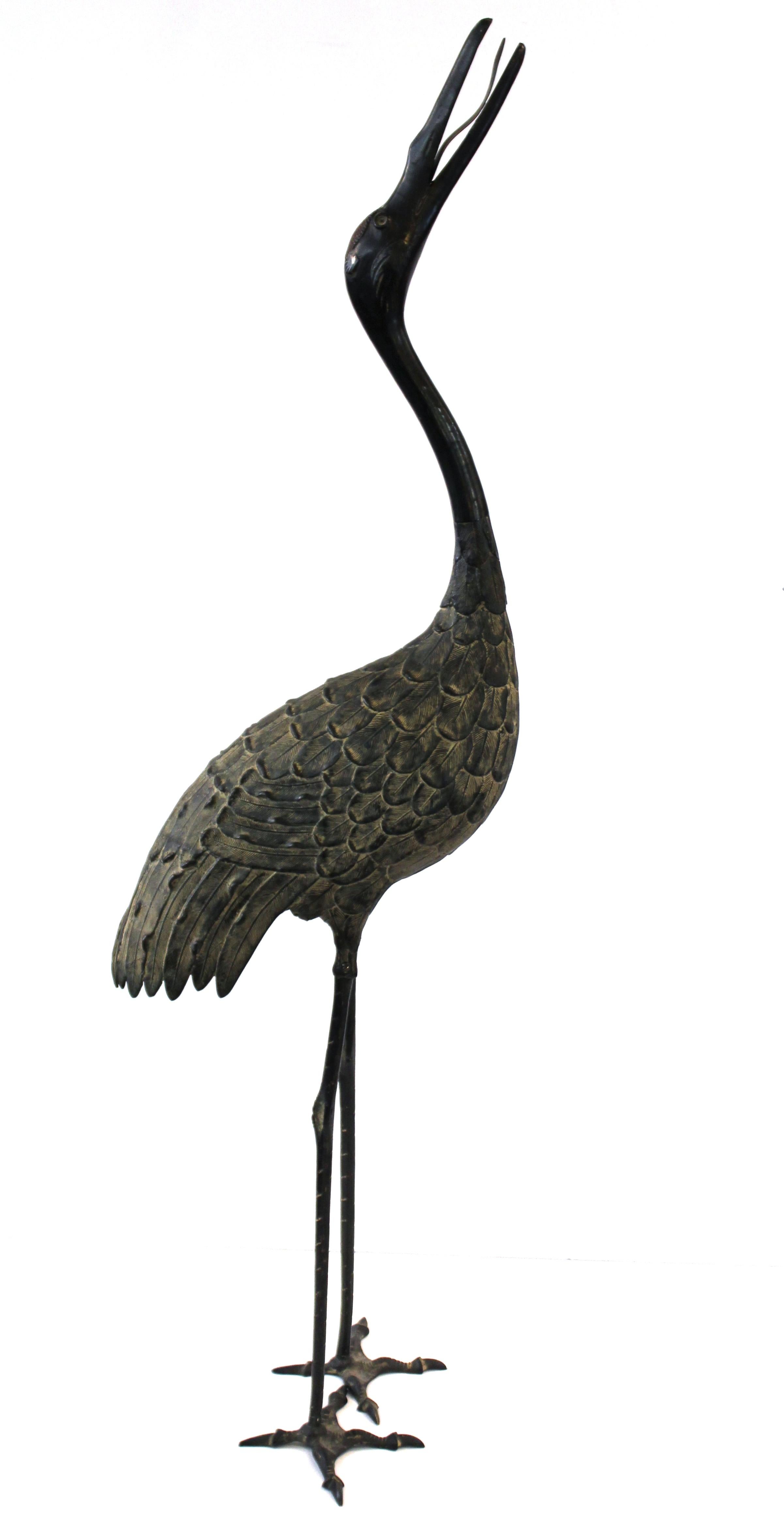 Japanese Taisho Bronze Crane Sculptures 1