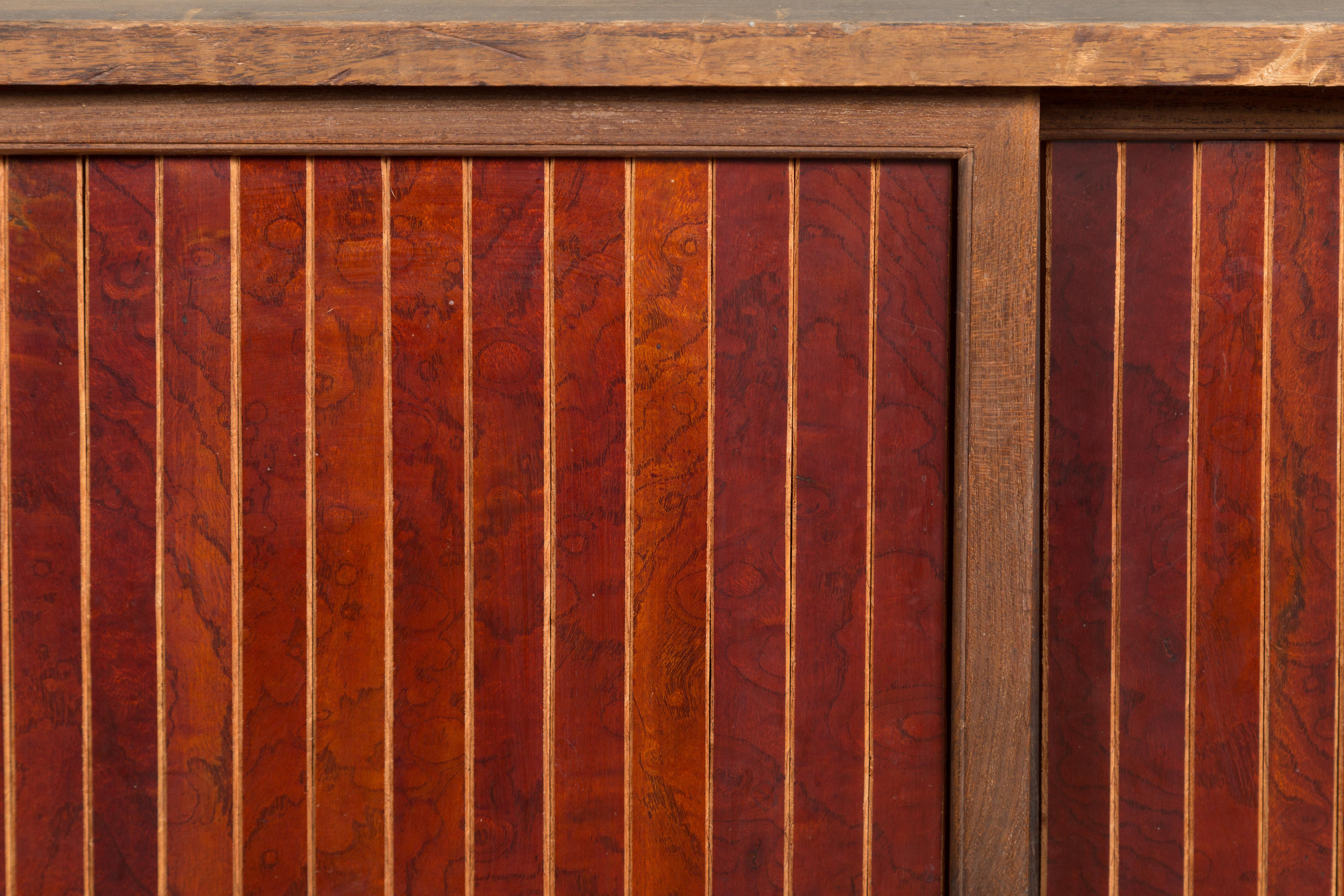 Japanese Taishō Kiri Wood Low Storage Cabinet with Sliding Doors and Drawers 6