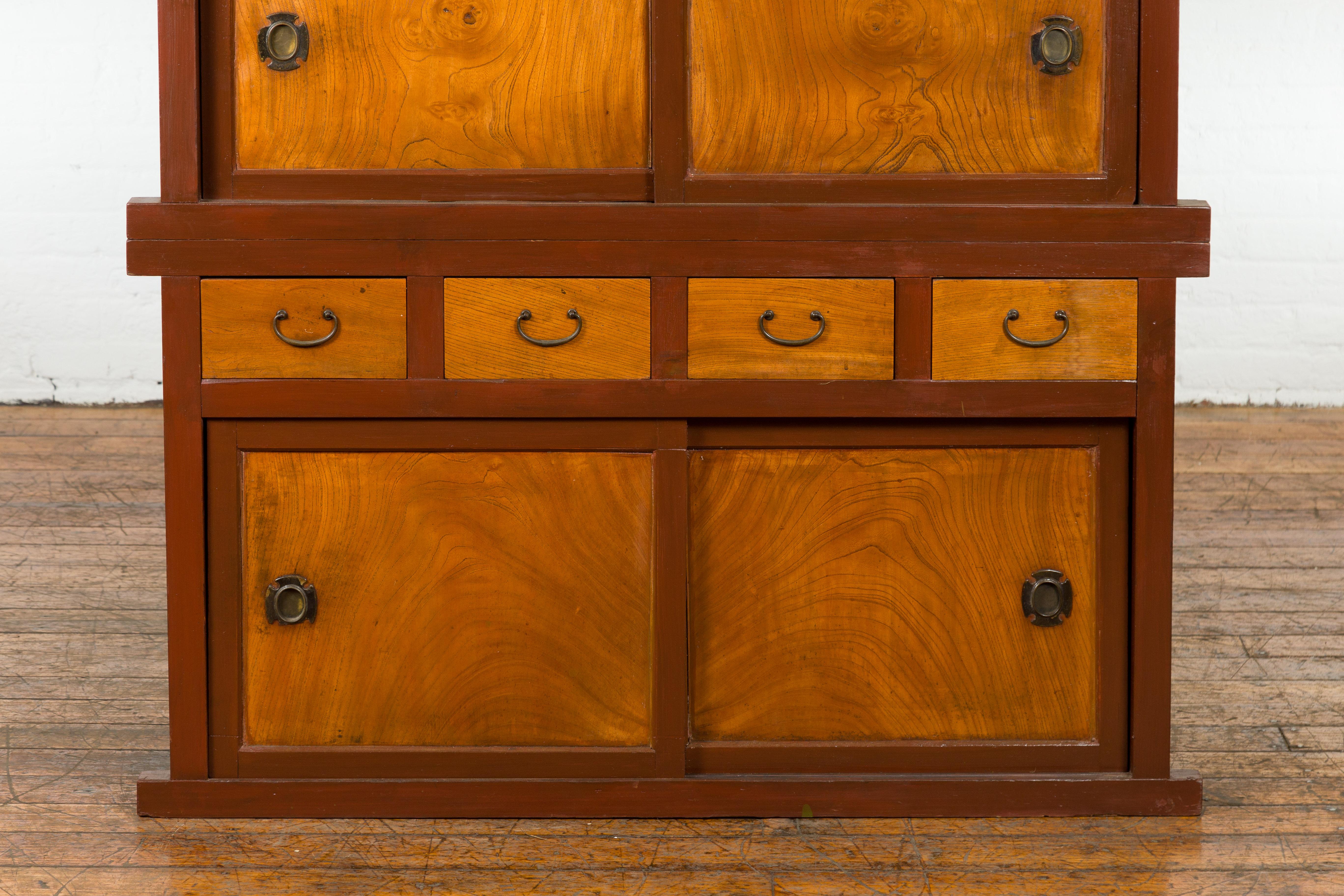 20th Century Japanese Taishō Mizuya Dansu Kitchen Two Toned Cabinet with Sliding Doors For Sale