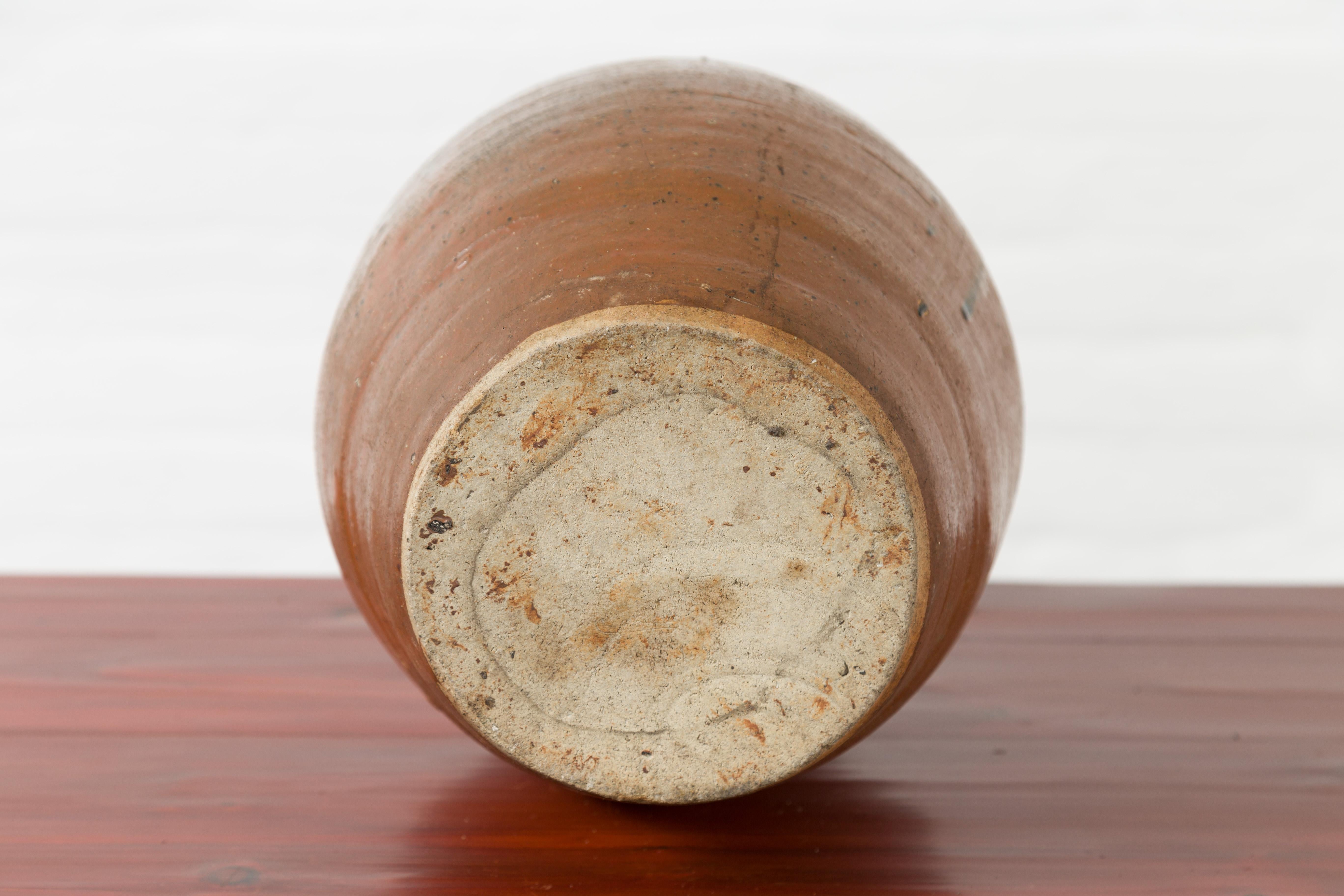 Ceramic Japanese Taishō Period 1900s Tamba Tachikui Ware Brown Sake Jar with Drip Glaze For Sale